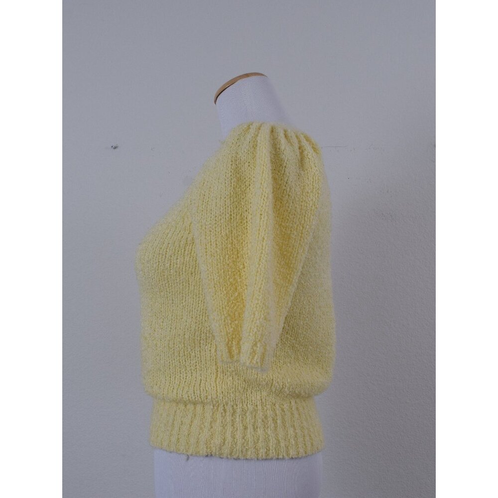 Vintage 80s Acrylic Yellow Knit Blouse size S - Picture 2 of 10